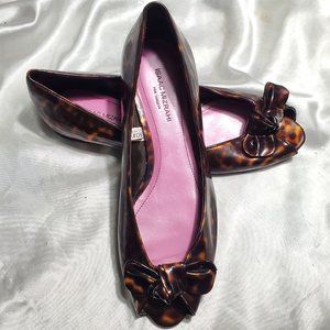 ISAAC MIZRAHI TARGET brown patent marble print open toe flats bows ISABELLA SZ 8